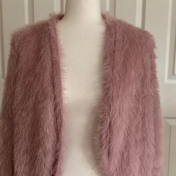 Another Reason Cardigan Sweater Mauve Teddy Bear Fuzzy Soft Open Front Small - Picture 10 of 14